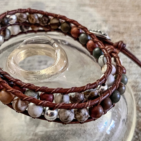 Double Wrap Leather Bracelet w/ Silver Pinecone Charm & Dragonfly clasp. - Picture 5 of 6